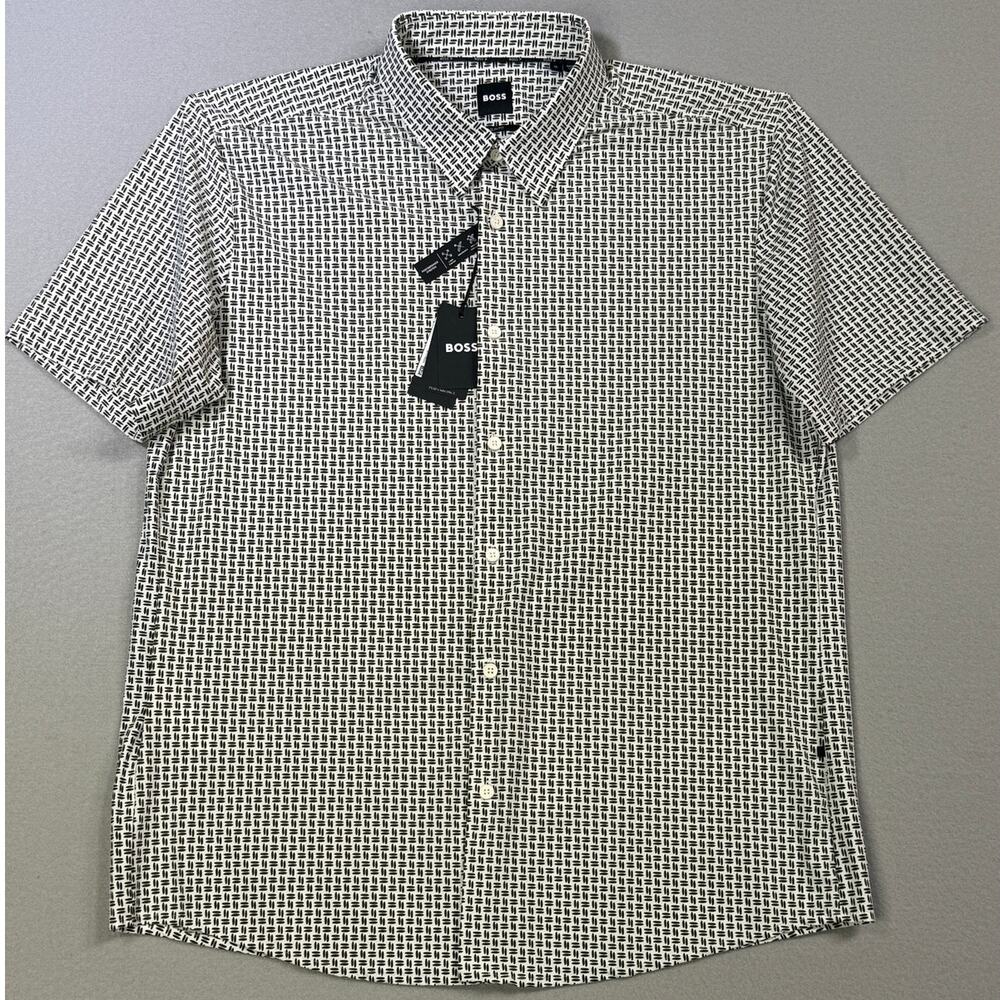 Hugo Boss Performance Roan Slim Fit Button Down Shirt White/green XL $148